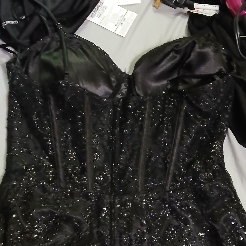 Elegant Black Sequin Bustier Top